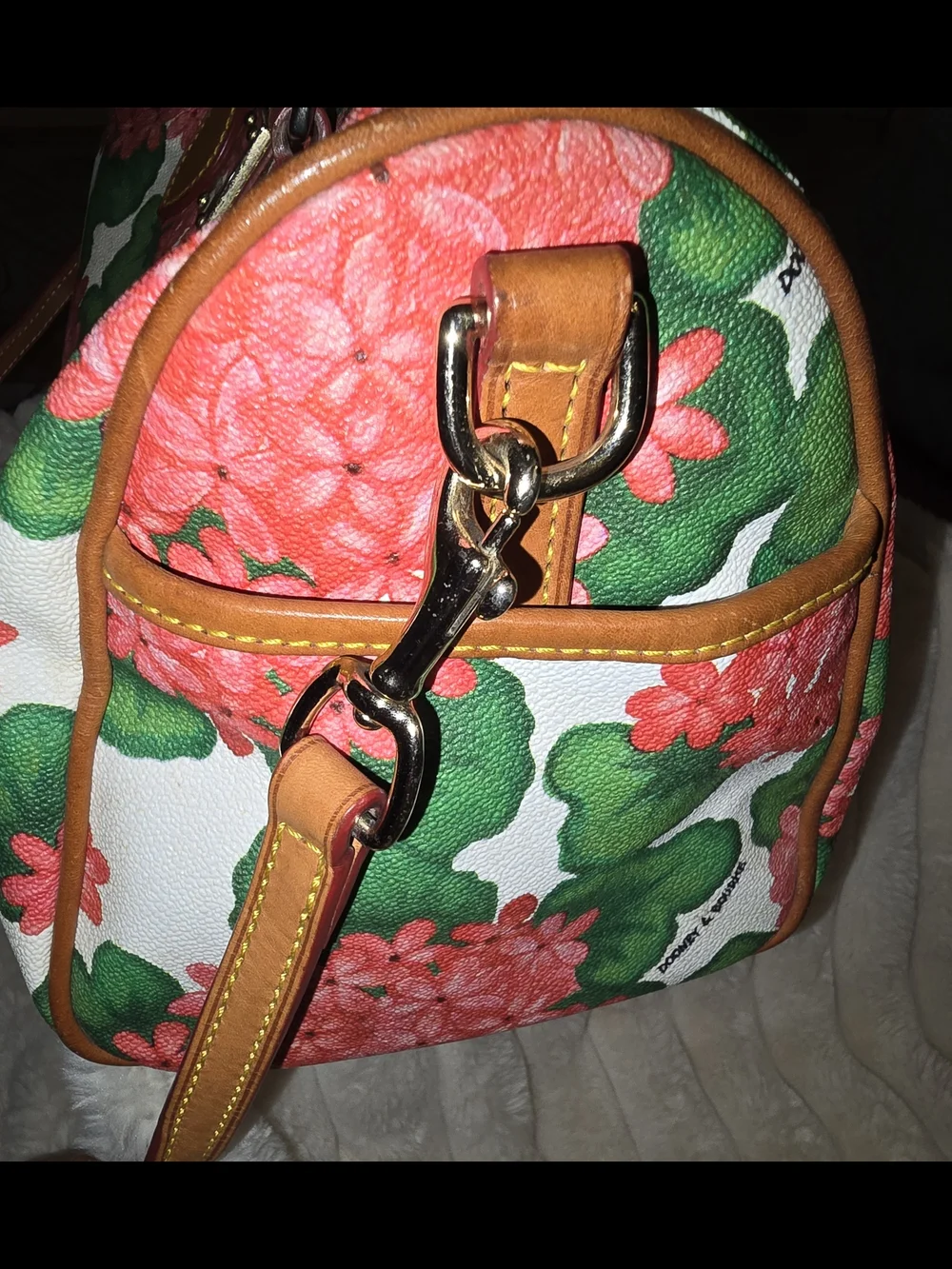 Dooney & Bourke Pink Floral Satchel Tan Leather Trim + Coin Purse & Keychain